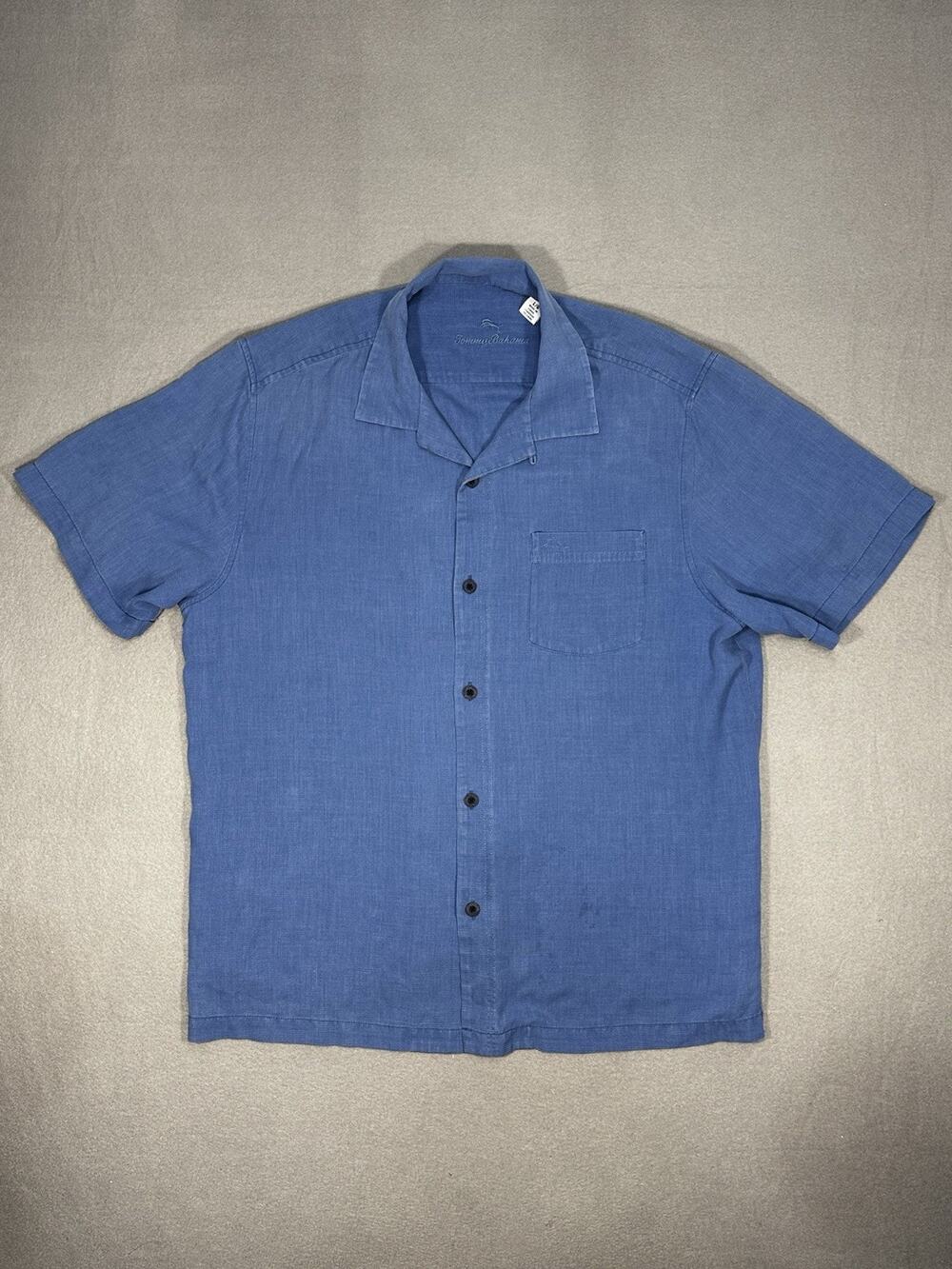 Tommy Bahama Silk Blend Camp Shirt Blue Short Sleeve Button Up Men’s LG
